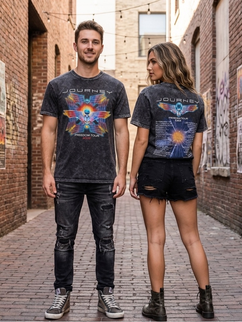 Journey Freedom Tour 2022 Graphic Concert Tee, Black Mineral Wash, Size Medium
